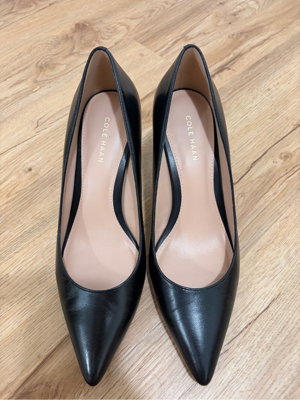 Cole Haan Women's Black Leather Pointed-Toe Pumps